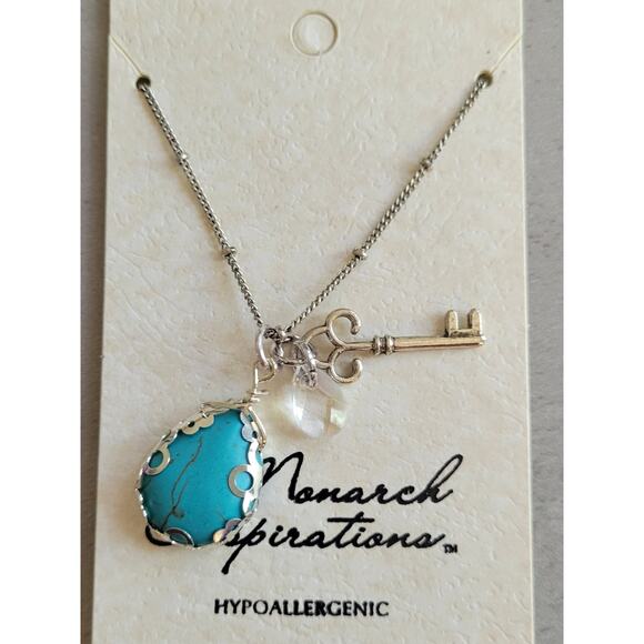 Turquoise Charm Necklace with Key and Bead Charm - Picture 2 of 2